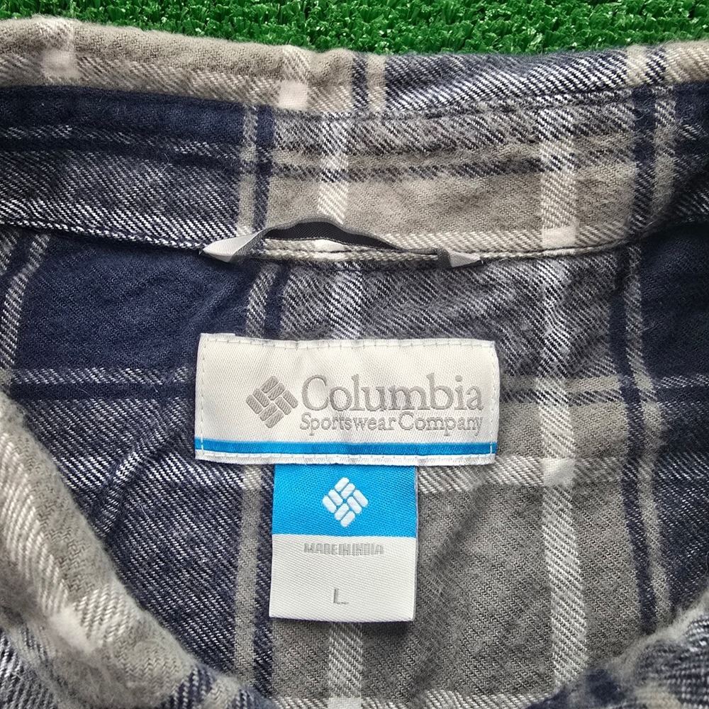 Michigan Wolverines Columbia Flannel Shirt Mens Large Blue Gray Plaid Button Up - Picture 6 of 8